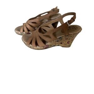 BOC Sandals Women's Tan Strappy Concept Floral Cork Wedge Slingback  Heel Sz 9